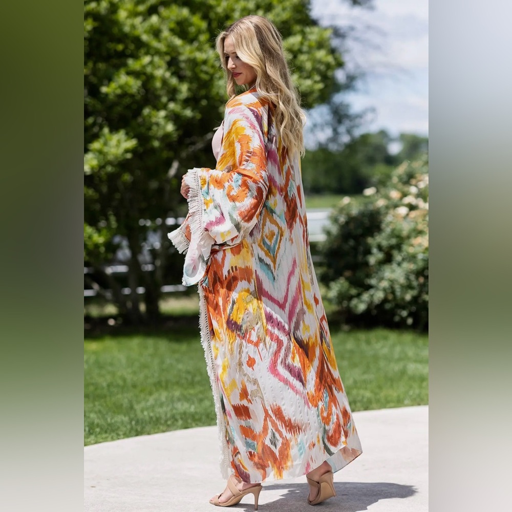 Malibu Sunset Boho Fringe Kimono - Picture 2 of 11